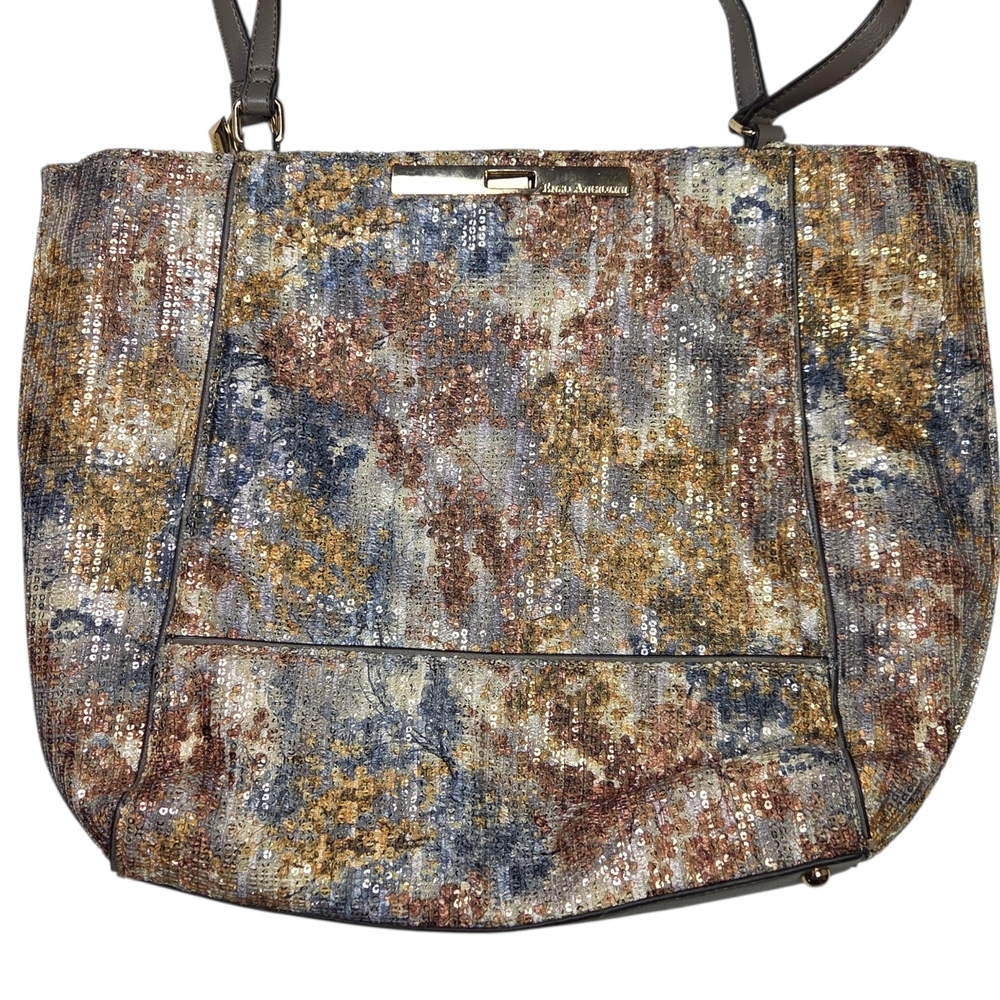 Enzo Angiolini Sequin Shoulder Bag in Blue, Gold, and Brown 17" X 13" X3"